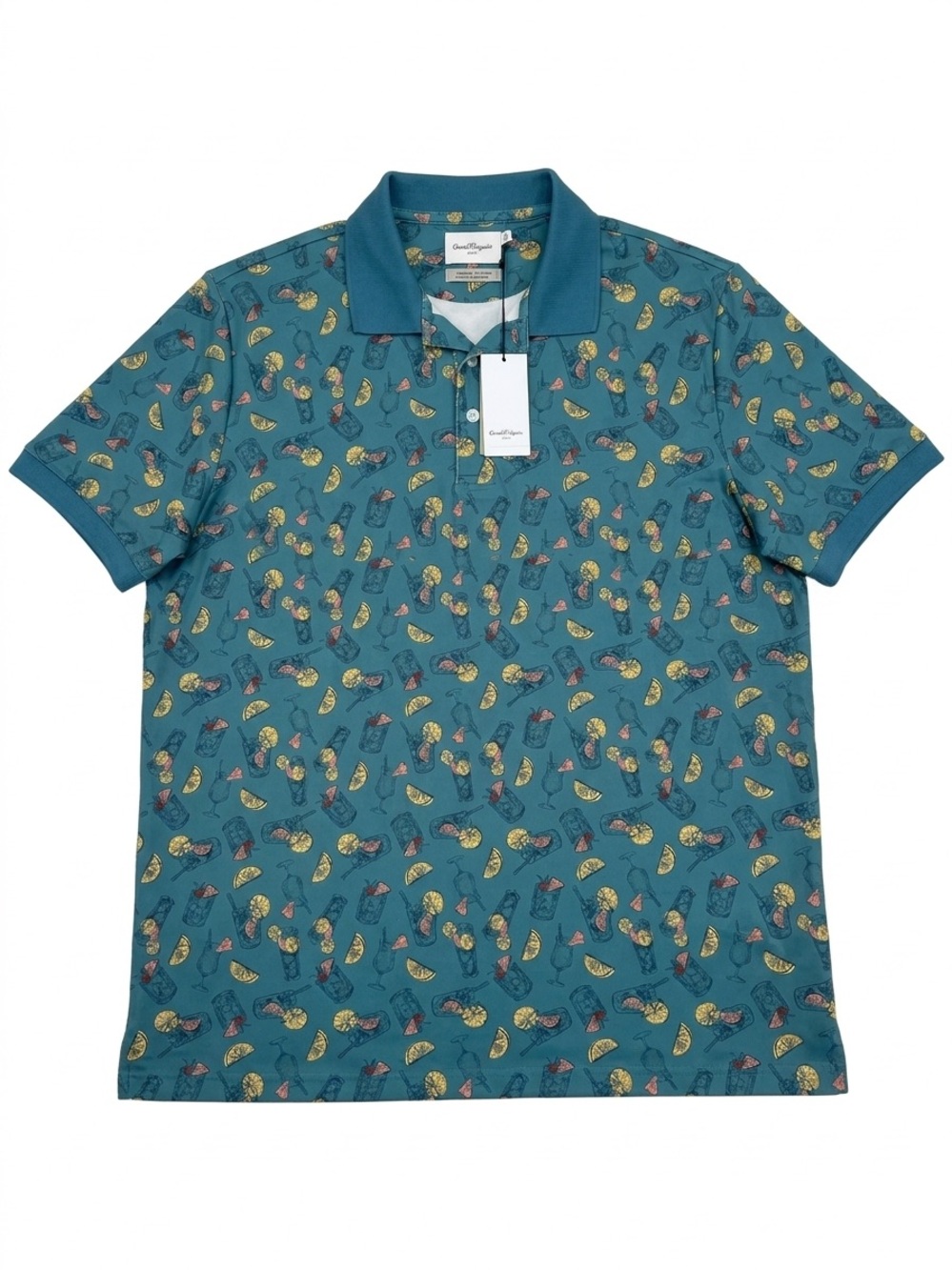 Goodfellow & Co Mens Size XXL Polo Shirt NWT Teal Blue Drink Cocktail Citrus New